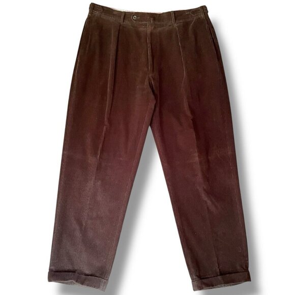 Incotex Mens Cotton Cashmere Corduroy Pant Sz 38x31 Brown Pleated Cuffed Trouser - Picture 1 of 8